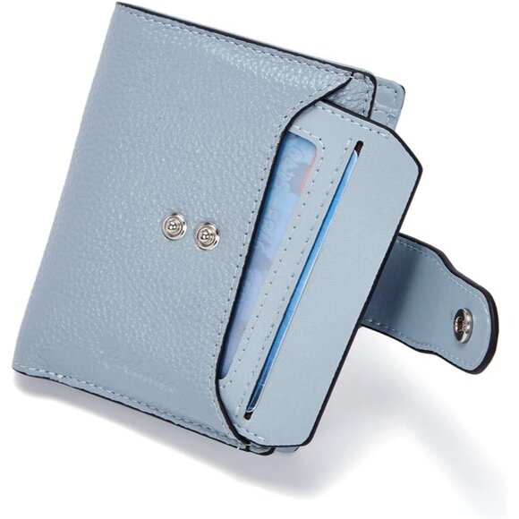 Women Leather Wallet RFID Blocking Small Bifold Zipper 2-blue pebble - Picture 6 of 7